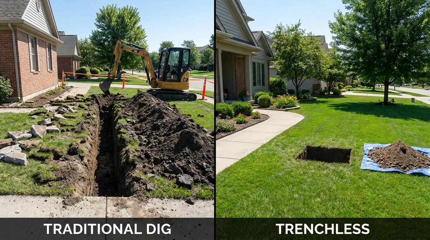 Trenchless sewer repair with minimal yard damage versus traditional excavation in Brighton, CO